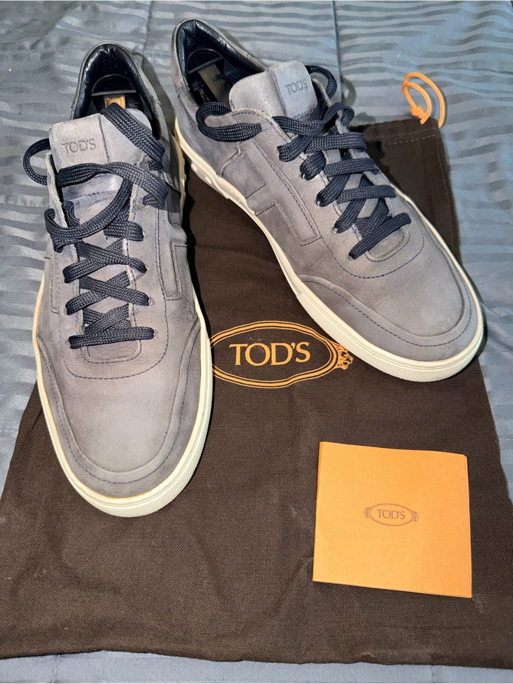 TOD'S Men’s Slate Blue Suede Lace-Up Sneakers